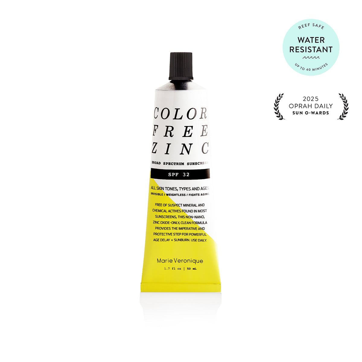 Marie Veronique COLORFREE ZINC Broad Spectrum Sunscreen | SPF 32 Tube - Reef Safe, Water Resistant, 2025 Oprah Daily Sun O-wards